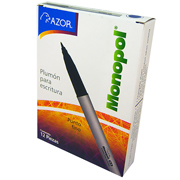 [AZO-PLU-3800AZC] Plumón ultra fino Monopol 0.5 mm color azul caja con 12 pzas
