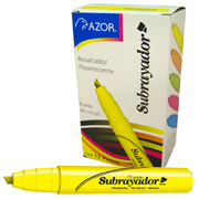 [AZO-MAR-2450AMC] Resaltador de texto Subrayador punta cincel 6 mm color amarillo caja con 12 pzas