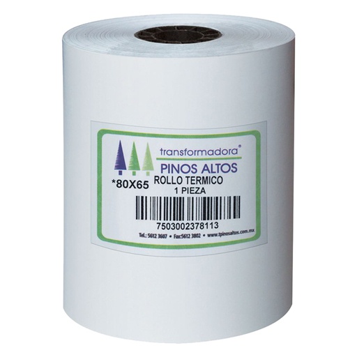 [PIN-ROL-RT8065] Rollo de papel térmico Pinos Altos 80 x 65 mm caja con 50 rollos a granel
