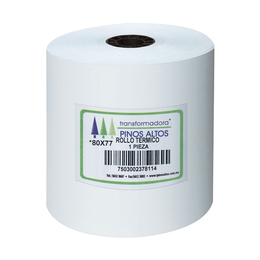 [PIN-ROL-RT8077] Rollo de papel térmico Pinos Altos 80 x 77 mm caja con 50 rollos a granel
